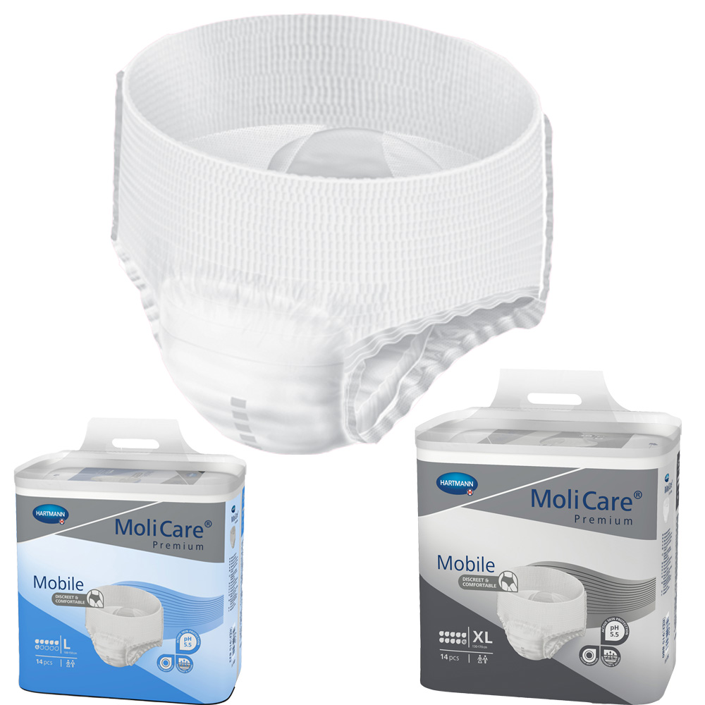 présentation du slip absorbant Mobile Hartmann à enfiler et de deux paquets de changes - change/couche marque Hartmann pour adulte